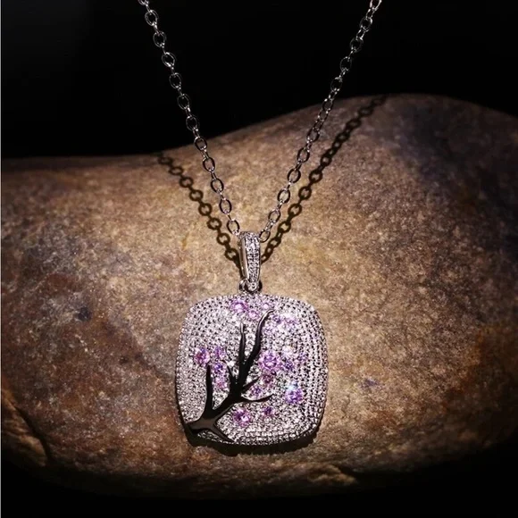 New Trendy Elegant Plum Tree Branch Blossom Charm Necklace - Picture 3 of 10